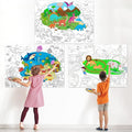 Set of 3 Coloring Posters for Kids Giant Coloring Poster Large Animal Ocean Dinosaur Coloring Tablecloth Jumbo Coloring Books for kids Classroom Home Birthday Party Supplies Favor 31.4 x 43.3 Inch