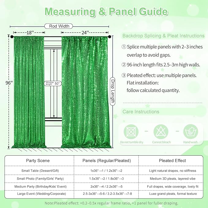 6x8FT Green Backdrop Curtain for Wedding Parties Birthday Glitter Sequin Curtains Background for Photography Drapes Decoration 3x8ft,2 Panels