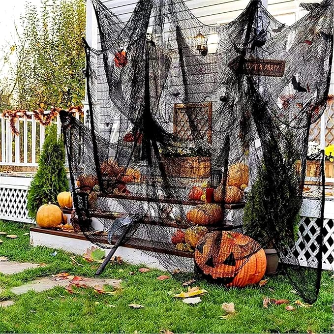 Halloween Creepy Cloth - 8 Pack Black - 76x30 Inch Cotton Gauze Fabric - DIY Spooky Decor for Haunted House,Spider Web,Ghost - Indoor Outdoor Halloween Party Decorations