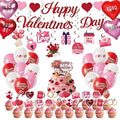 Happy Valentines Day Decorations Party Set Red Heart Decor - Themed Red Pink Balloons Banner Cake Topper Cupcake Toppers Foil Balloons Hanging Swirls Ornaments Valentine Supplies Stuff