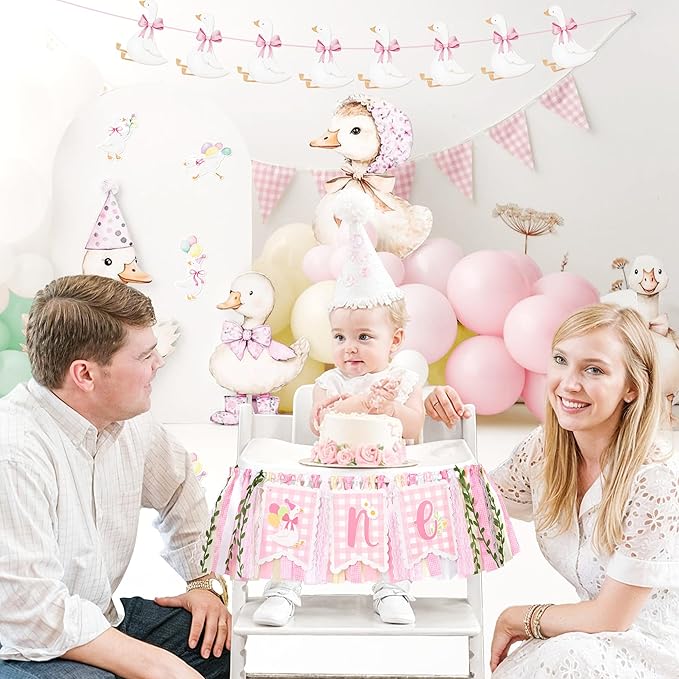 One Silly Goose High Chair Banner One High Chair Banner Girl Photo Backdrop First Birthday Decorations for Girl Wall Hanging Decorations for Kids Bedroom