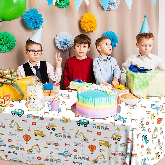 HAKOTI 3Pack Transportation Birthday Tablecloth,Transportation Birthday Party Supplies Rectangular Truck Birthday Plastic Table Covers for Transportation Party Decoration Supplies for Kid Boys