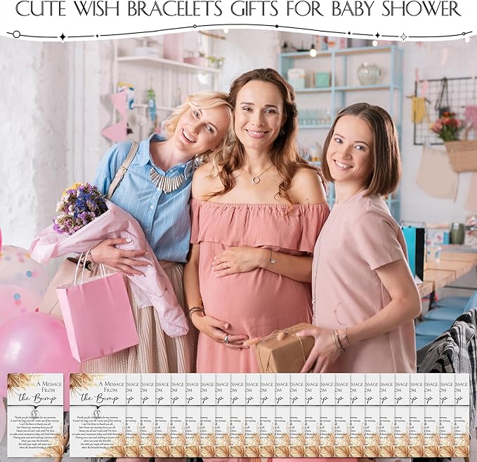 Thyle 50 Set Boho Baby Shower Favors for Guests Adjustable Bracelets with Message from The Bump Card Footprints Charm Baby Shower Bracelets for Gender Reveal Thank You Gifts
