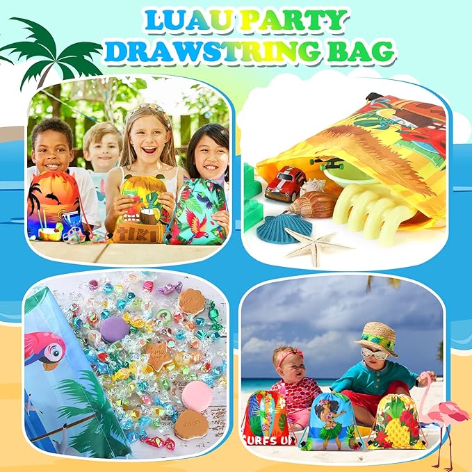 Marsui 24 Pcs Hawaiian Party Favor Drawstring Bags Gift Goodie Candy Favors Bags for Birthday Party Supplies