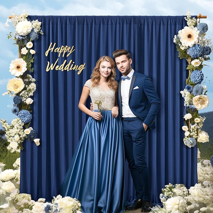 24x10FT Navy Blue Backdrop Curtains for Wedding Parties, Wrinkle Free Polyester Photography Backdrop Drapes for Graduation Baby Shower Birthday Stage Background Stand Decorations 4x10ft,6 Panels