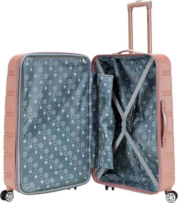 Rockland Melbourne Hardside Expandable Spinner Wheel Luggage, Checked Large 28", Rose Gold