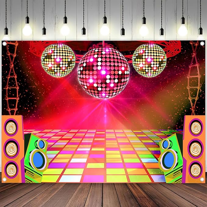 Dance Party Backdrop Retro 80s 90s Theme Stage Dance Ball Music Birthday Party Decoration DJ Photography Background 5X3 ft for Baby Shower Picture Photo Shoot Polyester Fabric, Green