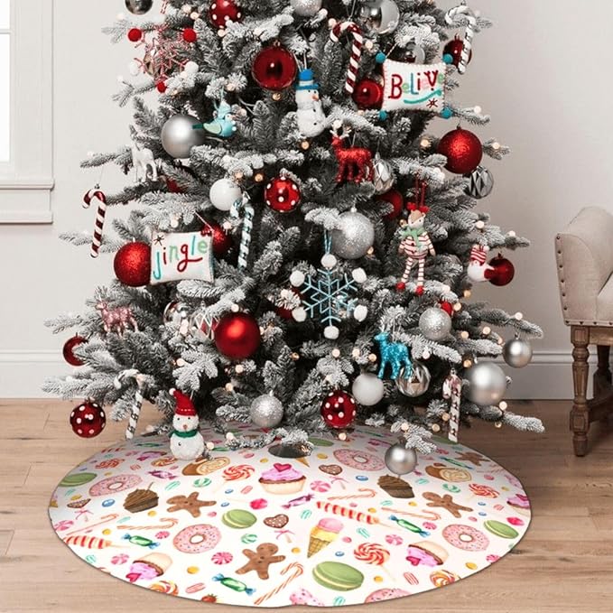 Candy Gingerbread Man Tree Skirt Xmas Tree Mat Christmas Ornaments Decorations Holiday Party Indoor Outdoor 48"