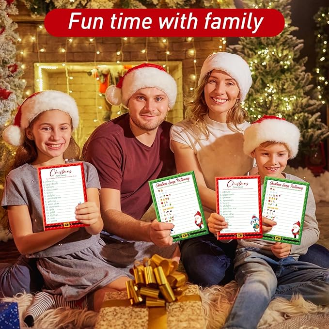 COCHIE 30 Players Christmas Party Games for Adults Family Office Large Groups, Xmas Parties Songs Pictionary Game, Guesstures Game, Word Scramble Games with Answer Key (Santa & Penguin)
