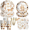 APOWBLS Western Cowboy Party Decorations Dinnerware - Wild West Party Supplies, Paper Plate, Cup, Napkin, Fork, Western Cowboy Rodeo Theme Birthday Baby Shower Decorations Tableware | Serve 24 Guests