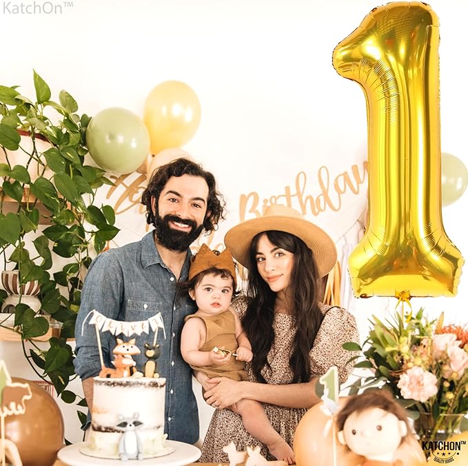 KatchOn, Gold Number 1 Balloons For First Birthday - 40 Inch | Number 1 Balloons for 1st Birthday | 1 Balloons for 1st Decorations | Gold One Balloon For Happy Anniversary Decorations
