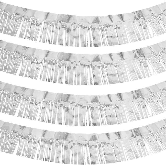 WILLBOND 4 Packs 40 Feet Fringe Garland Foil Fringe Garland Metallic Tinsel Foil St. Patrick's Day Hanging Banner for Wedding Birthday Parties Holiday Decorations Graduation