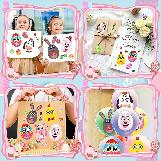 Easter Stickers for Kids, Easter Basket Stuffers Gifts for Kids, 24 Sheets DIY Happy Easter Make A Face Stickers Crafts with Eggs Themed Game Toys Classroom Activities Party Favor Supplies Decorations