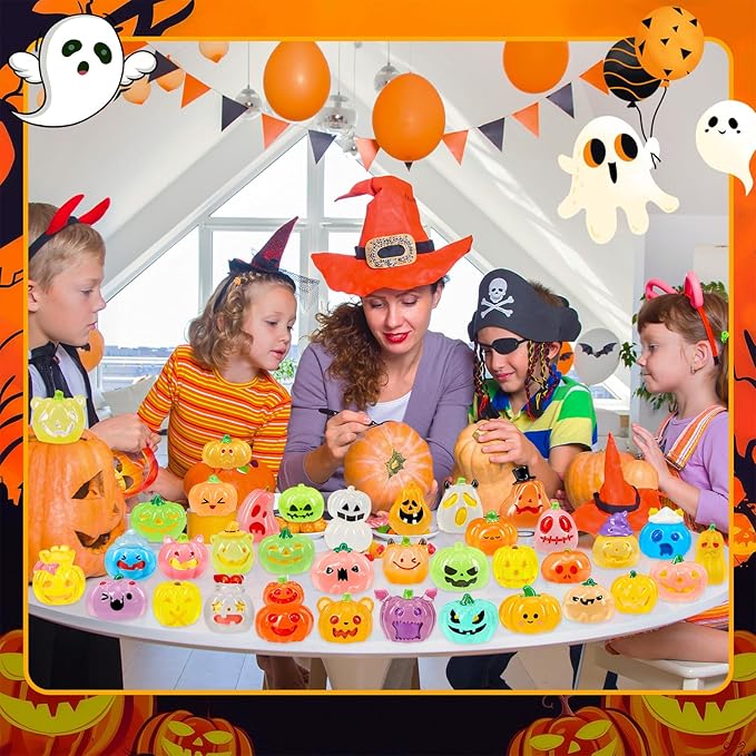 36 Pcs Halloween Luminous Mini Resin Pumpkin Figures Fall Small Resin Pumpkin Decoration Glow in The Dark Artificial Pumpkin Miniatures to Hide for Crafts Dollhouse Halloween Party Home Table Decor