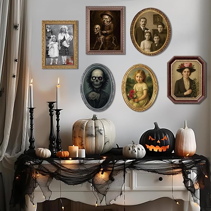 Halloween Decorations Indoor Scary Wall Decor, 6Pack 3D Changing Face Moving Picture Frames Portrait, Gothic Horror Poster Castle Haunted House Mansion Decor Decoration Party Supplies
