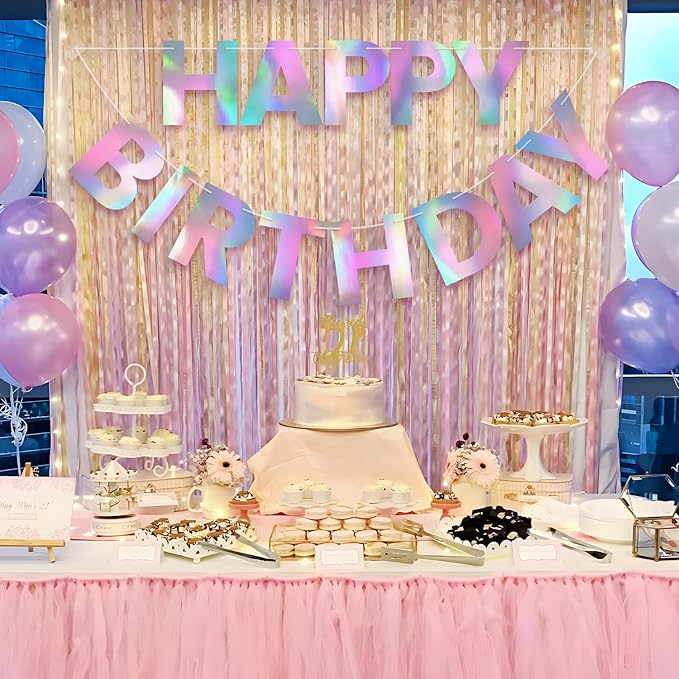 Happy Birthday Banner - 9ft Pre-Strung Happy Birthday Sign for Women, Men, Girls, Boys - No DIY Birthday Decorations & Party Supplies(Iridescent)