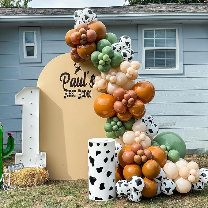 Green and Brown Balloon Arch Garland Kit, Cow Print Balloon Arch Kit Western Retro Olive Sage Green Coffee Brown Beige White Sand Latex Balloons for Cowboy Farm Cowgirl Rodeo Birthday Decor