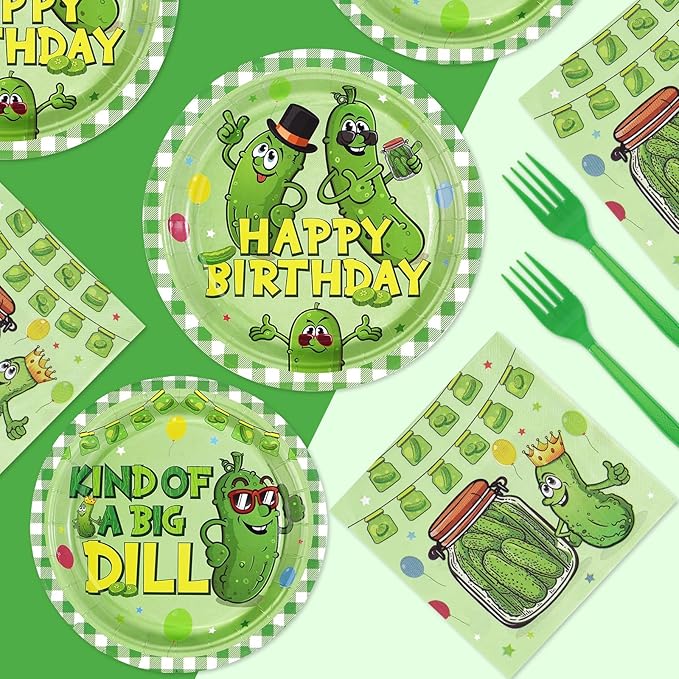 96Pcs Pickle Birthday Party Decorations Kind of a Big Dill Pickle Plates and Napkins Sets Pickle Baby Shower Party Decorations Favors for Kids Funny Cute Dill Cucumber Theme Party Supplies Serves 24