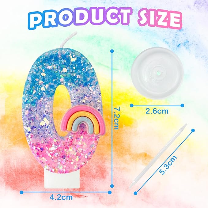 Rainbow Birthday Number Candles, Number 0 Candles, Cupcake Decorations, Macaron Birthday Cake Decorations, Cartoon Theme Party Supplies (Number 0)