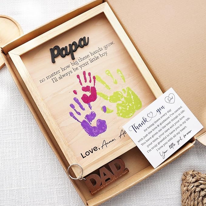 Best Dad Ever Hands Down Sign Handprint Frame with Paint DIY Gift for Father's Day Personalized Engraved Family Names Gifts From Daughter, Son, Kids Keepsake Birthday Gift for Dad, Stepdad, Grandpa