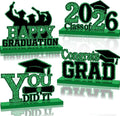 4Pcs Graduation Decorations Class of 2025 Wood Table Centerpieces Congrats Grad Wooden Sign Graduation Table Toppers Congratulate Tiered Tray Decor for 2025 Graduation Party(Green-Black)