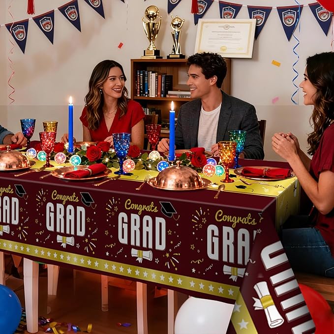 6 Pack Disposable Plastic Tablecloth 54" x 108" Burgundy Class of 2026 Grad Party Table Cloths Disposable for 6 to 8 Foot Tables Graduation Party Indoor or Outdoor (Graduation Burgundy)
