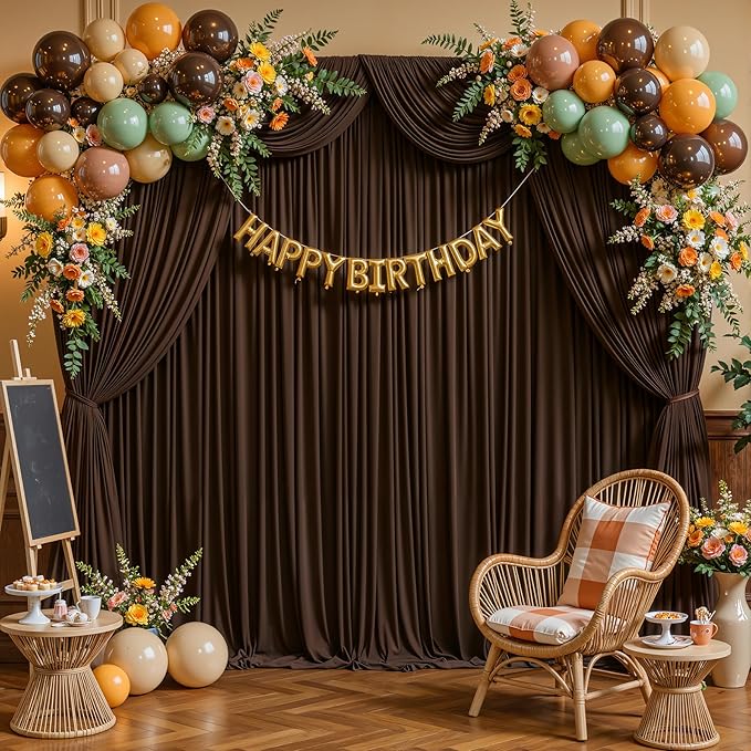 Dark Brown Backdrop Curtains-Wrinkle-Free Polyester Photography Drapes Party Curtain Background for Baby Shower Wedding Decorations- 24 X10FT