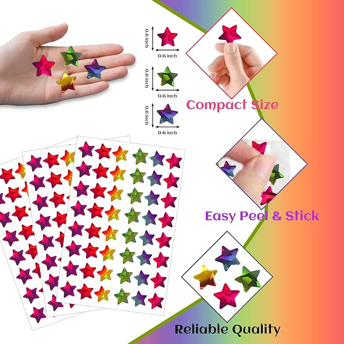 Star Stickers, Holographic Rainbow Small Star Stickers for Kids Reward, Behavior Chart,1440 Pcs 0.6" Diameter Foil Metallic Sticker for Student Planner School Classroom Teacher Supplies