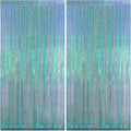 Melsan Iridescent Blue Fringe Backdrop Party Streamer Decorations - 3.2 x 6.5 ft Tinsel Backdrop Foil Curtains for Gender Reveal Under The Sea Ocean Theme Birthdays Parties - 2 Packs
