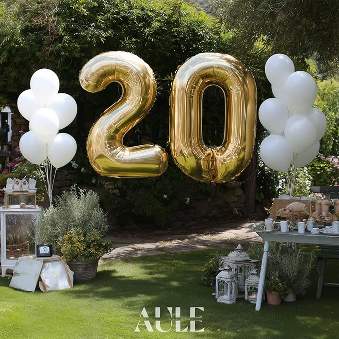 AULE 40 Inch Large 20 Balloon Numbers Gold, Big Foil Number Balloons, Giant Helium Happy 20th Birthday Party Decorations for Man and Women, Huge Mylar Anniversary Party Supplies