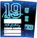 SIXEIGHT Blue 19th Birthday Invitations for Boys, Neon Glow Party Invitations for Girls Kids, 20 Pack Double Sided Invite Cards with Envelopes, 19th Glow Neon Birthday Party Decorations, 4x6 Inch-C52