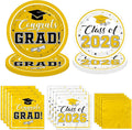 Graduation Party Plates and Napkins Yellow Class of 2026 Grad Congrats Party Supplies Disposable Dessert Paper Plates Cocktail Napkins forGraduation Party Decorations,Serve 50