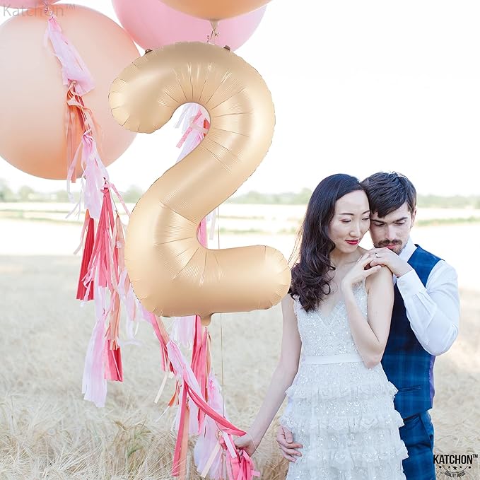 KatchOn, Huge Caramel 2 Balloon Number - 40 Inch, Two Groovy Balloons | Retro Number 2 Balloon for Party Decorations Boy | Number Two Balloon | Groovy 2nd Birthday Decorations for Girl