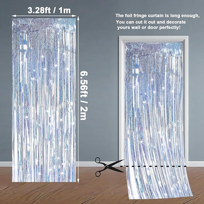 Silver Backdrops Curtains Christmas Party Decorations, Tinsel Streamers Birthday Decoration for Birthday Decorations, Photo Booth Props for Wedding, 2Pack 3.28X6.56Ft