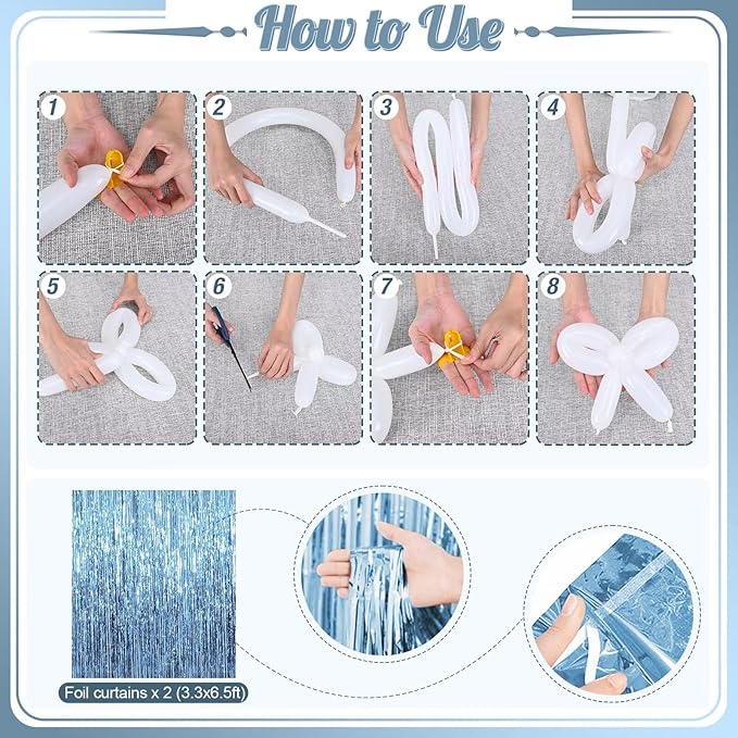 Dusty Blue Bow Birthday Decorations, Coquette Bow Blue White and Clear Balloons with Happy Birthday Banner Fringe Curtain Cake Toppers for Women Girls Baby Shower Party Supplies