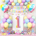 1st Birthday Decorations Rainbow,Gradient Number 1 Balloon,Pastel Happy Birthday Banner Fringe Curtain Heart Foil Balloons Boys Girls First Birthday Decor