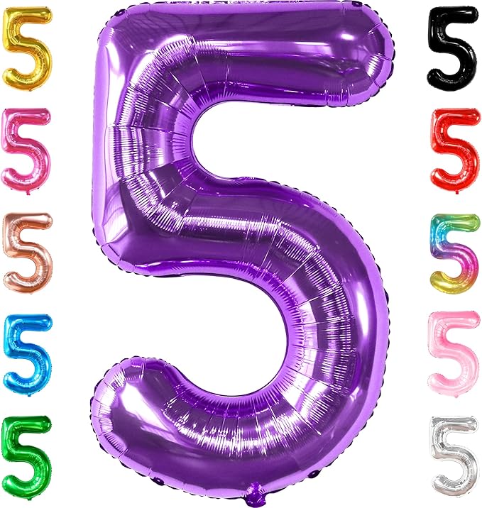 KatchOn, Giant Purple 5 Balloon Number - 40 Inch | Mylar Purple Number 5 Balloon | Purple Five Balloons, Mermaid Birthday Decorations | Purple 5 Balloon For Happy Anniversary Decorations