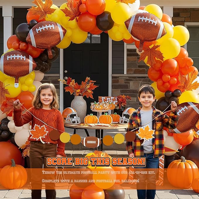 Fall Football season Decorations Kit Orange brown Balloon Garland Arch with Banner for fall and football Home decor National League Sports theme Birthday Thanksgiving Supplies