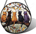 Stained Glass Window Hanging - 5 Cats on a Branch Suncatcher for Window Doors Home Decoration and Christmas, Mother's Day Father's Day Birthday Gifts for Women, Men, and Mom 9.8x9.8 in