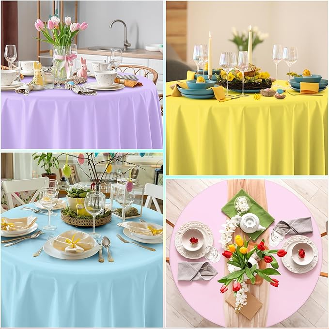 4Pcs 84 Inch Round Pastel Tablecloths, Mix Color Plastic Tablecloth Disposable Round Table Covers for Baby Shower,Bridal,Wedding,Easter,Birthday and Ice Cream Party Decorations