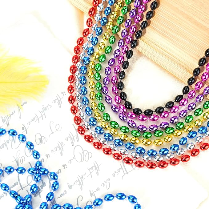 SHAOQINLIN 100 PCS Teal Bead Necklaces, Teal Mardi Gras Beads Necklaces 30.5" Turquoise Party Beads Necklace Bulk Oval Beaded Necklaces for Mardi Gras, Christmas, School Spirit Day Party Favors