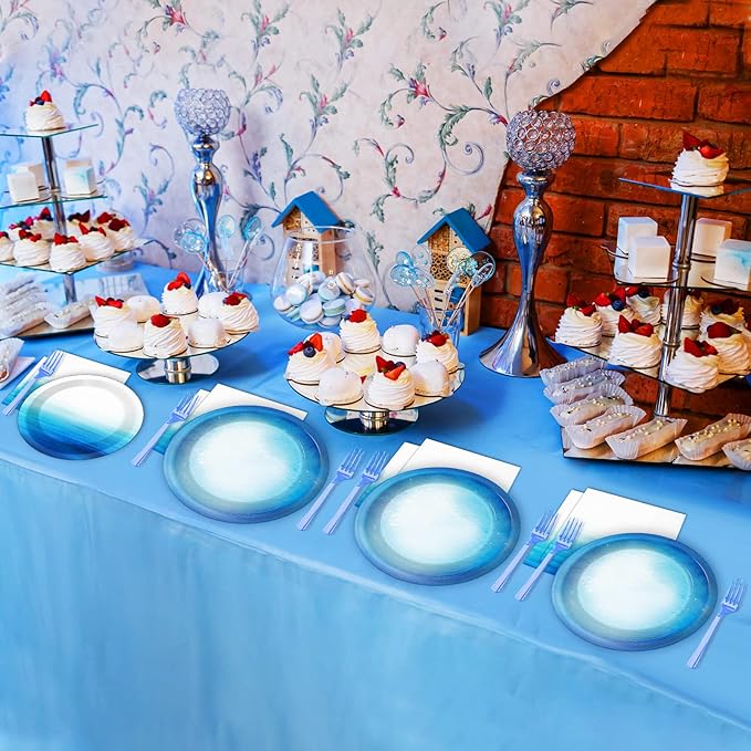96 Pieces Ocean Sea Party Tableware Set Ocean Waves Party Supplies Sea Theme Table Decorations Under The Sea Tableware for Baby Shower Birthday Paper Plates Napkins Forks for 24 Guests