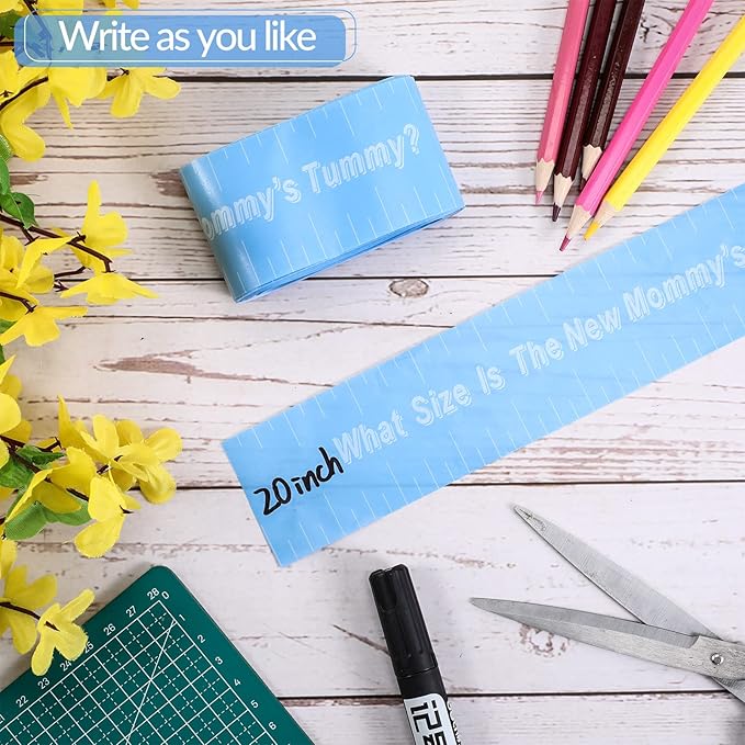 Sratte 2 Rolls 2 Inch x 150 Feet Baby Shower Measuring Tape Tummy Measure Belly Game Paper Belly Measuring Tape for Baby Shower Party Decorations Supplies (Sky Blue)