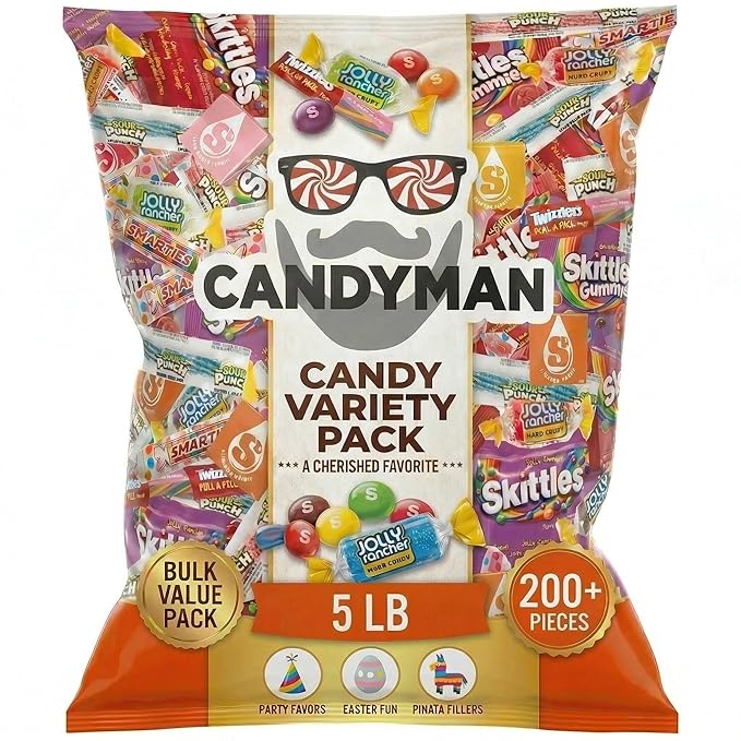 CANDYMAN Assorted Candy Variety Pack 5lbs of Pinata Stuffers, Bulk Candy for Party Favors Goodie Bags for Birthday Party, Candies in Bulk Individually Wrapped