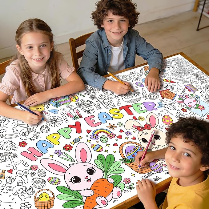Easter Coloring Tablecloth - 71 x 31.5 Inches Large Coloring Poster, Easter Party Decorations - Crafts, Games, Basket Stuffers, Classroom Activities
