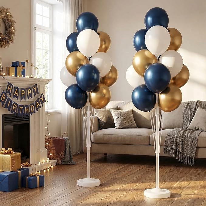 Balloon Column Kit for Floor- Set of 2,Balloon Columns with Stand, Base and Pole,Balloon Tower Backdrop Decoration for Wedding, Baby Shower, Birthday Party, or Bachelorette Parties (BLUE GOLD)