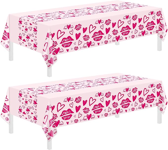 Childom 2 Pcs Valentines Day Tablecloths for Valentines Day Decorations,54" x 108" Disposable Plastic Tablecloths,Rectangle Rose Red Table Cover for Party Decorations Mothers Day Anniversary Birthday