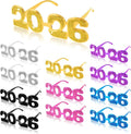 2026 Plastic Glasses Happy New Year Glitter Eyeglasses for 2026 Party New Year Eve Costume Photo Prop Supplies