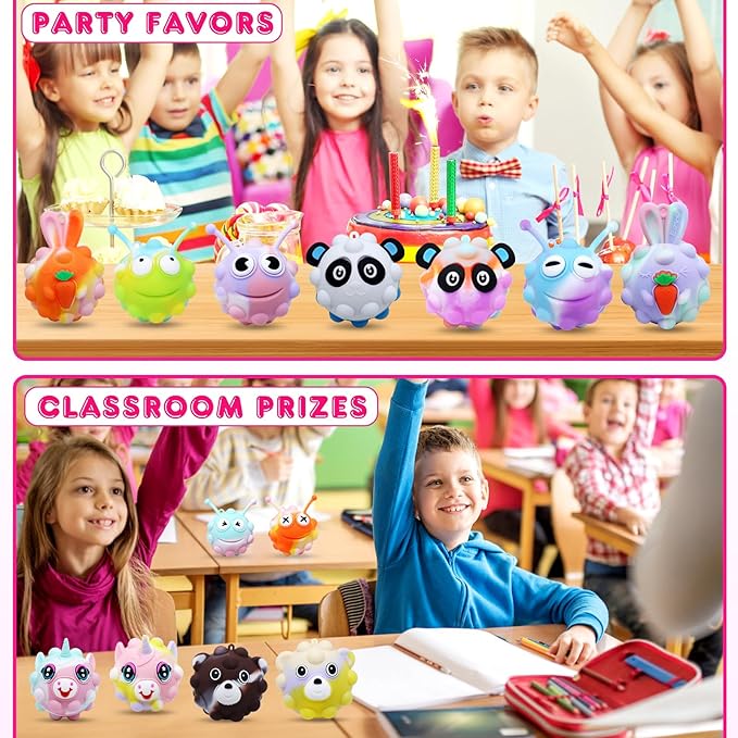 Easter Basket Stuffers, 18 PACK Animal Pop Fidget Balls, Easter Egg Fillers, Birthday Gifts for Boys Girls, Party Favors for Kids 4-8 8-12, Goodie Bags Stuffers for Kids, Pinata Stuffers