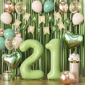 Sage Green 21st Birthday Decorations, Finally 21 Party Supplies for Her Him, Sand White & Cream Balloon Kit with Green Number 21 Balloon and Fringe Curtains